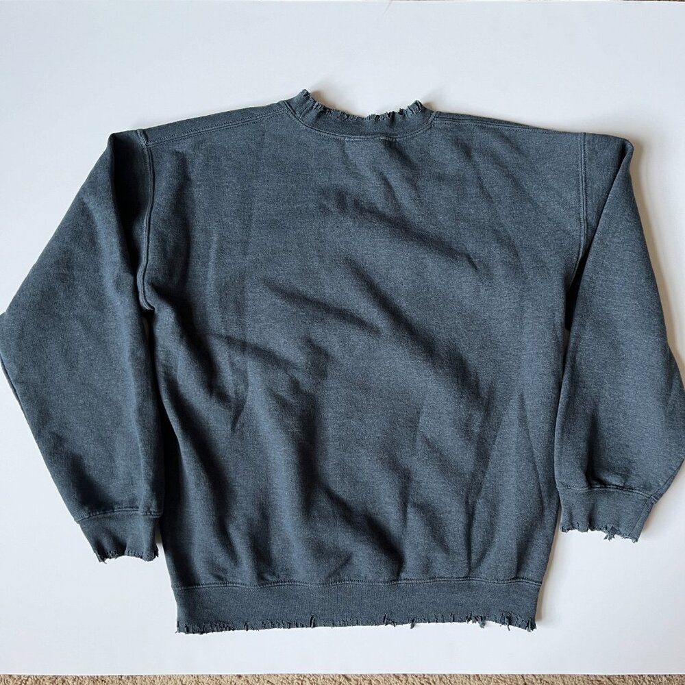 Rolling Stones Tongue Logo Distressed Collar Sleeve Bottom Grey Sweatshirt M - Picture 3 of 9